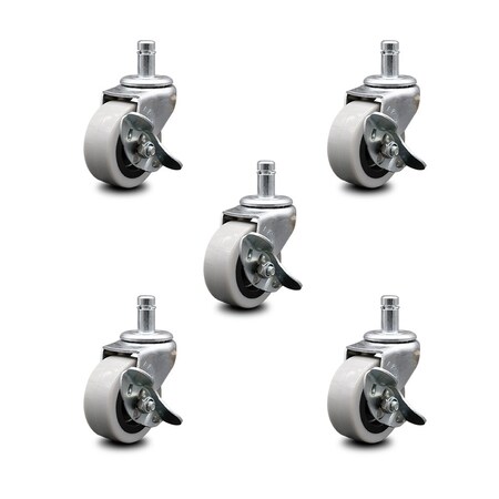 Service Caster 2 Inch Thermoplastic Wheel 7/8 Grip Ring Stem Caster Set with Brakes, 5PK SCC-GR05S210-TPRS-SLB-71678-5